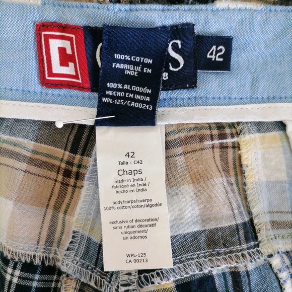 CHAPS Mens Indian Madras Patchwork Blue High Rise Cotton Chino Shorts Size 42 - Picture 6 of 6